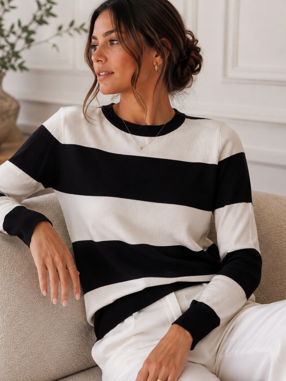 Twik Simons Black White Striped Sweater S Viscose Blend